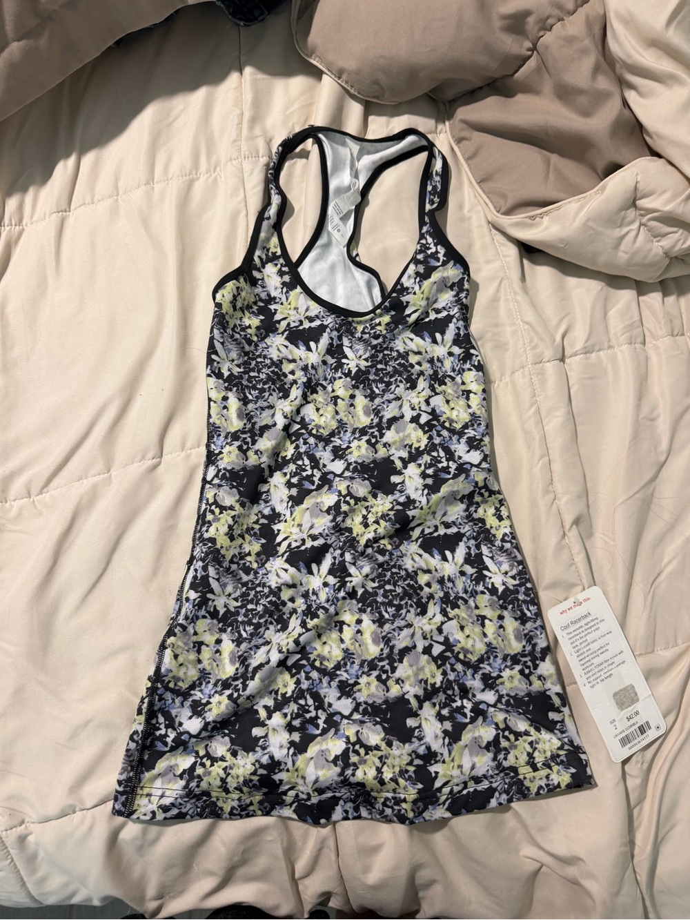 lululemon athletica Black and Lime Floral Racerback Tank